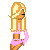 Pixel art animation of a blonde woman in pink and brown outfit with 'SEXY' text at bottom right, showing two distinct poses across sampled frames.