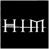 Static black-and-white of nine distinct white symbols and text on black backgrounds, including inverted pentagrams, hearts, and stylized lettering