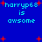 Blue background with cyan text reading 'harrype8 is awsome' and red plus signs scattered throughout, repeated in a pattern