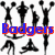 Black silhouettes of cheerleaders in various poses with blue and red text reading 'Badgers', 'cheer-leading', and ''08' on a white background.