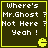 Four identical display pixelated text and a yellow Pac-Man icon on dark green backgrounds with yellow borders