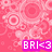 Pixelated pink background with swirling patterns and a purple rectangular text box containing "BRI<3" in white block letters.