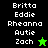 Pixelated text list of names with star icons on black and green backgrounds.