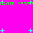 Bright pink background with green pixelated text and cyan plus signs scattered throughout, some forming small clusters.