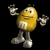 A 3x3 contact sheet of nine animated frames showing a yellow M&M character in various poses against a black background with gray transparency.