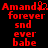 Red pixelated text on black background displays two side-by-side wordwheels with 'Amand' and 'Amanda.' followed by 'forever', 'snd', 'ever', 'babe'.