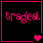Four identical black square with pink borders display the word 'tragic.' in pixelated text, each containing a different number of pink heart symbols at bottom-right