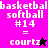 Pixelated text displays basketball softball #14 = courtz with a black star on pink background and a pink star on black background.