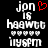 Pixelated text and symbols on black background with red heart symbol above 'jpn' in left