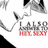 Pixelated image showing a stylized character with black hair and gray clothing, holding a long object resembling a sword or staff, with red text below.