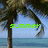 Pixelated beach scene with palm trees and ocean, displaying green text 'summer' and 'oh' in different frames.