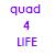 Static 50x50 pixel buddy icon with purple text on a white background, displaying "quod 4 LIFE" in a blocky font with dithered edges and slight color bleeding.
