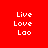 Red background with white text 'Live Love Lao' arranged in three , where one is highlighted by a blue rectangular bar