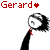 A 4-frame animated contact sheet showing a stick-figure character named Gerard with red text and heart symbols, displaying different poses across frames.