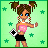 Pixel art contact sheet showing four frames of a cartoon character with brown pigtails holding a Polaroid camera against green and pink starry backgrounds, with text reading "SHAKE IT LIKE A POLAROID PICTURE!" on the right frame.