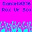 Pixelated text and abstract shapes on a bright pink background with blue and cyan elements.