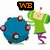 Pixelated cartoon character in green sweater and purple pants pushes blue spherical object with circular spots, text changes from WE to LOVE to K AT AM AFI.