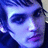 Pixelated close-up of a face with blue and purple tones, featuring visible eye details and mouth area in low-resolution style.