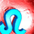 Pixelated static icon featuring a stylized blue Leo zodiac symbol against a red and white gradient background with visible dithering and anti-aliased edges.