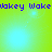 Pixelated blue text 'Wakey Wakey Wakey Wake' repeats across a bright green background with light blue circular glows and white dot trails.
