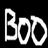 Pixelated white text spelling 'Boo' on a solid black background with no additional elements.
