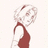 Pixelated figure with light skin tone, long brown hair tied in a high ponytail, wearing a sleeveless red dress against a plain off-white background.