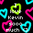 Pixelated heart-shaped icons in cyan and magenta surround white text reading "I love Kevin 3000 much" on a black background.
