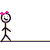 Animated stick figure sequence showing a character with pink bow walking, then interacting with others amid hearts and text.