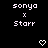 Pixel art icon with repeated 'sonya x Starr' text and animated heart/arrow symbols on black background.