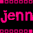 Pixelated pink text repeats across black background with alternating of solid and dotted pink squares between lines