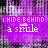 A 5x5 contact sheet of animated frames showing a purple background with white text "I HIDE BEHIND a smile" in pixelated font, displaying subtle frame-to-frame variations.