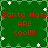 Green background with white snowflake-like shapes and red text reading "Santa Hats Santa Hats ARE cool!!!" repeated in a pattern