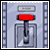 Pixelated animation of a red lever being pulled, showing of a hand gripping and releasing the lever with text changes
