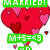 Pixelated red heart with pink and dark red hearts, green 'MARRIED!' banner, green 'M+S=<3' banner, blue '2.9.09' banner, and purple 'Δww x]' text.
