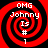 Four identical red and black spiral-patterned icons with white text reading "OMG Johnny Is #1" arranged in a