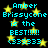 Pixelated cyan text on black background with yellow stars, repeating 'Amber Brissycone is the BEST!!!!! (333333' in two