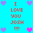 Pixelated cyan background with red text reading "I LOVE YOU JOSH !!!" repeated in two vertical , surrounded by purple and pink heart icons