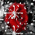 Three red roses with white speckles on a black-and-white pixelated background, arranged in a with one rose partially cropped