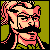 Pixelated 50x50 static buddy icon featuring a stylized character with pink hair, black beard, and glasses against olive-green background.