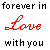 text-based icons showing "forever in love with you" where the word "love" changes color across frames from red to blue, pink, and faded white