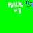 Green background with white text 'RAUL' and '3' with a heart symbol, featuring a blue heart animation.