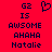 Red background with dark blue pixelated text and a heart symbol; two identical side-by-side showing 'G2 IS AWSOME AHAAH Natalie' in blocky font