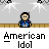 Animated contact sheet of American Idol-themed buddy icons featuring pixelated characters, text bubbles, and group scenes with varying expressions and poses across sampled frames.