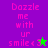 Pixelated text "Dazzle me with ur smile <3" in pink on purple and green backgrounds, with a star symbol.