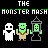 Pixel art animation of three characters: a white ghost, green-skinned figure in brown clothing, and gray lantern with green face, under repeated text "THE MONSTER HASH" on black background.