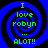 Four identical blue spiral patterns with black outlines and green text reading "I love robyn ... ALOT!!" arranged in a on a solid dark background
