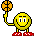 Pixelated yellow character with red shoes holds basketball in four sequential poses showing ball rotation and arm movement.