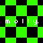 Green and black checkered background with pixelated text reading "molly. molly." repeated in two