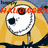 Pixelated yellow figure with large white face, black eye, and red text across top; blue background.