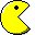 Four yellow pixelated characters with black eyes and mouths in various states of opening against a gray background.